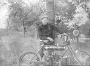 William Etter Jr., with his 1907 Merkel motorcycle. By courtesy of Richard  McCormick.